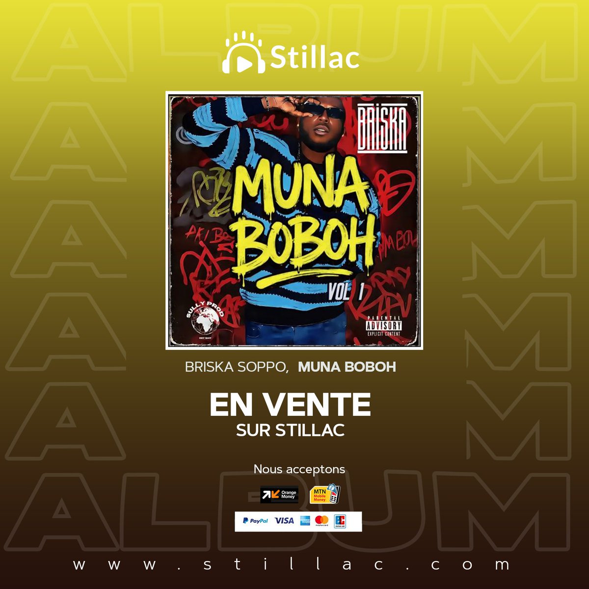 🌪️ Attention Attention !!! Briska SOPPO arrive  comme un Tsunami avec un album lourd. Recevez les 12 titres du "Muna Boboh". 

Enjoy ici 👉 still.ac/rJCX

#Stillac
#LeMeilleurDeLaZik
