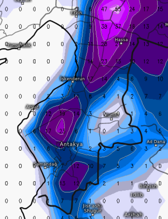 HatayHava's tweet photo. ECMWF Modeli

Hatay şehir merkezinde 5-10 cm, yüksek yerlerde ise 10-20 cm kar birikimi öngörüyor. En şiddetli yağış Perşembe gecesi görülecek ve Cuma sabahına kadar devam edecek.

#hatay #antakya #kar #HavaDurumu https://t.co/noiC3iaD2q