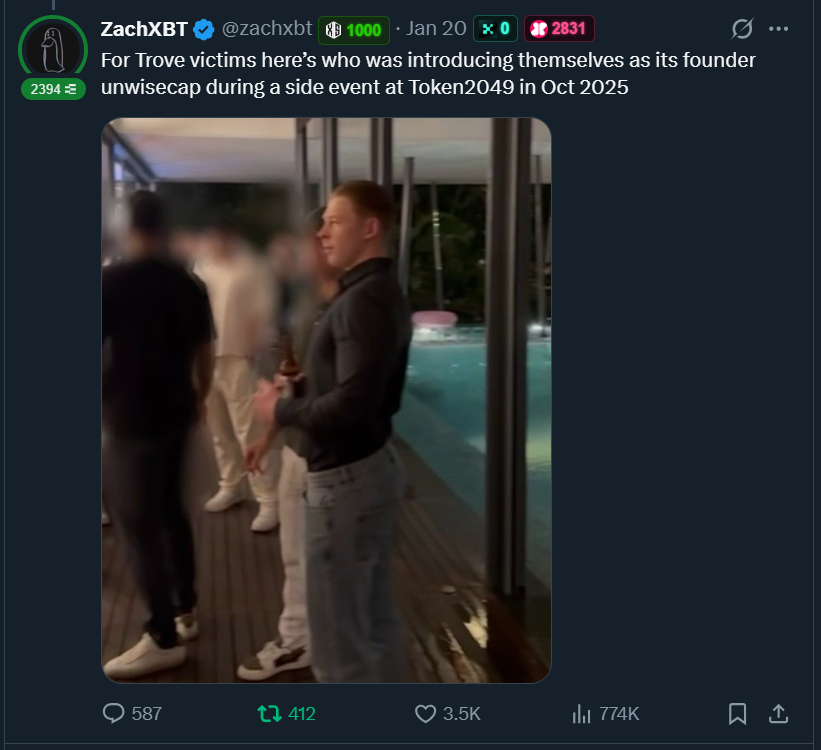 Now that Zach has doxxed the Trove founder, the possible outcome for this market will be:

- Angry presale participants decide to take laws into their hands and see the end of him.
- Involve the INTERPOL to trace and nab him.
- Unwisecap decided to transform his identity by