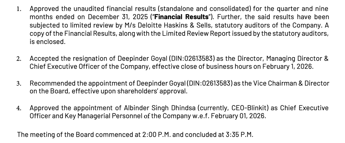 Eternal's Deepinder Goyal steps down as director, MD &amp; CEO