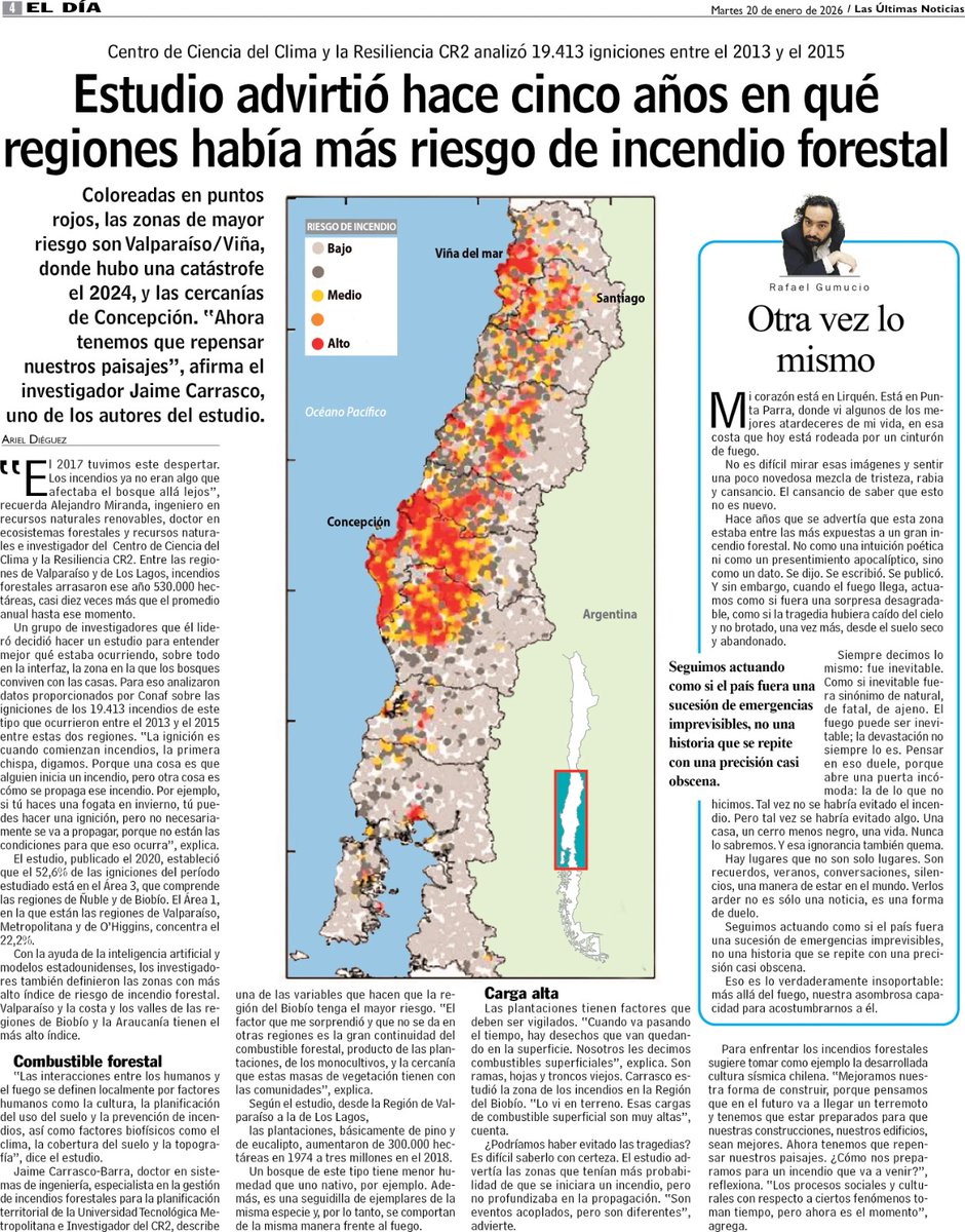 reddeemergencia's tweet image. #Prevención #Importante revisar los estudios de la academia en este caso del @CR2_uchile quien advirtío hace años las zonas más propensa a #IncendiosForestales , revisar e implementar medidas de mitigación son fundamentales. @biobio @Cooperativa @adnradiochile