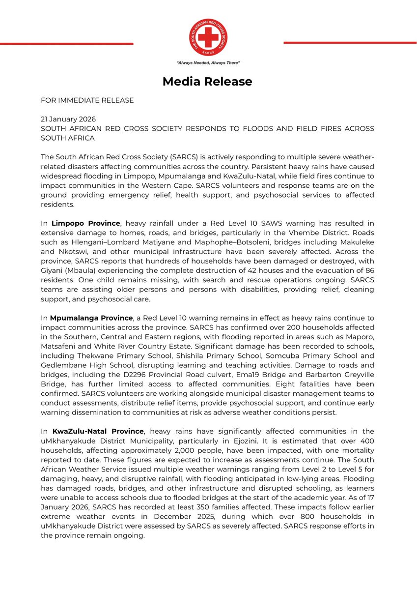 The South African Red Cross Society (SARCS) tweet media