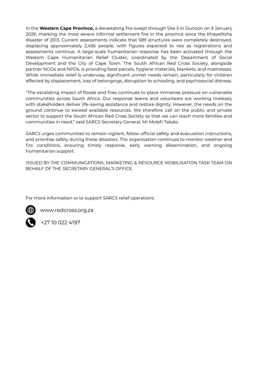 The South African Red Cross Society (SARCS) tweet media