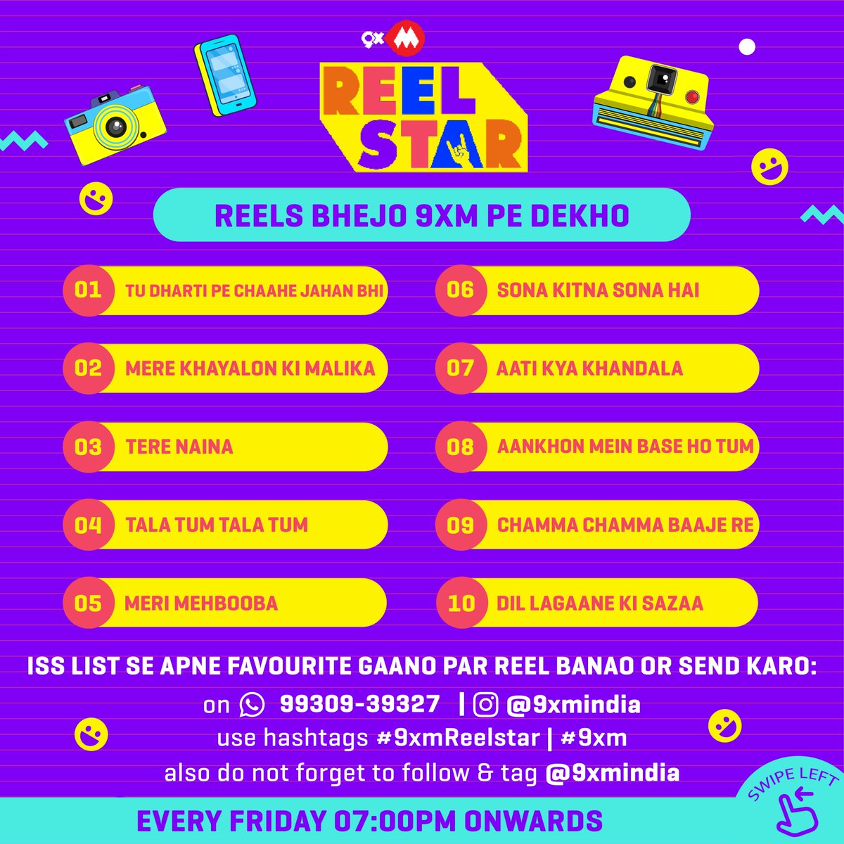 9xmHaqSe's tweet image. Yeh hai aapke iss hafte ke favorite 90's ke gaane, bhejo humein apne reels, aur paao mauka humare channel @9xmindia pe feature hone ka ❤️📺
.
Bhejiye apne reels 9930939327 is number pe and Use kijiye humara hashtag #9xmReelstar #9xm also don’t forget to tag and follow us❤
.
So