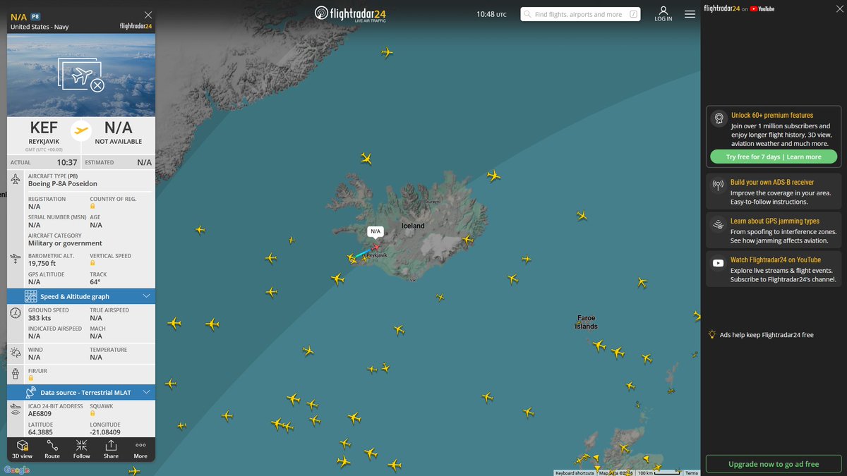 AIYeyENGDdJkjTr's tweet photo. Jan. 21, 2026
#Keflavรญk, Iceland ==>
#NoCALLSIGN #AE6809 USN P-8A Poseidon https://t.co/OlvHxWEgyM