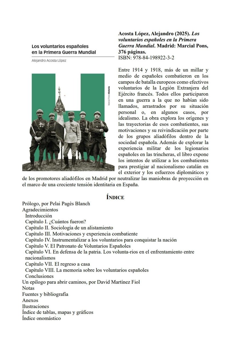 Novedad editorial de la mano de <a href="/marcialpons/">Marcial Pons Librero 📚</a>. Nuestro socio Alejandro Acosta López publica "Los voluntarios españoles en la Primera Guerra Mundial". Resumen e índice aquí 👇 marcialpons.es/libros/los-vol…