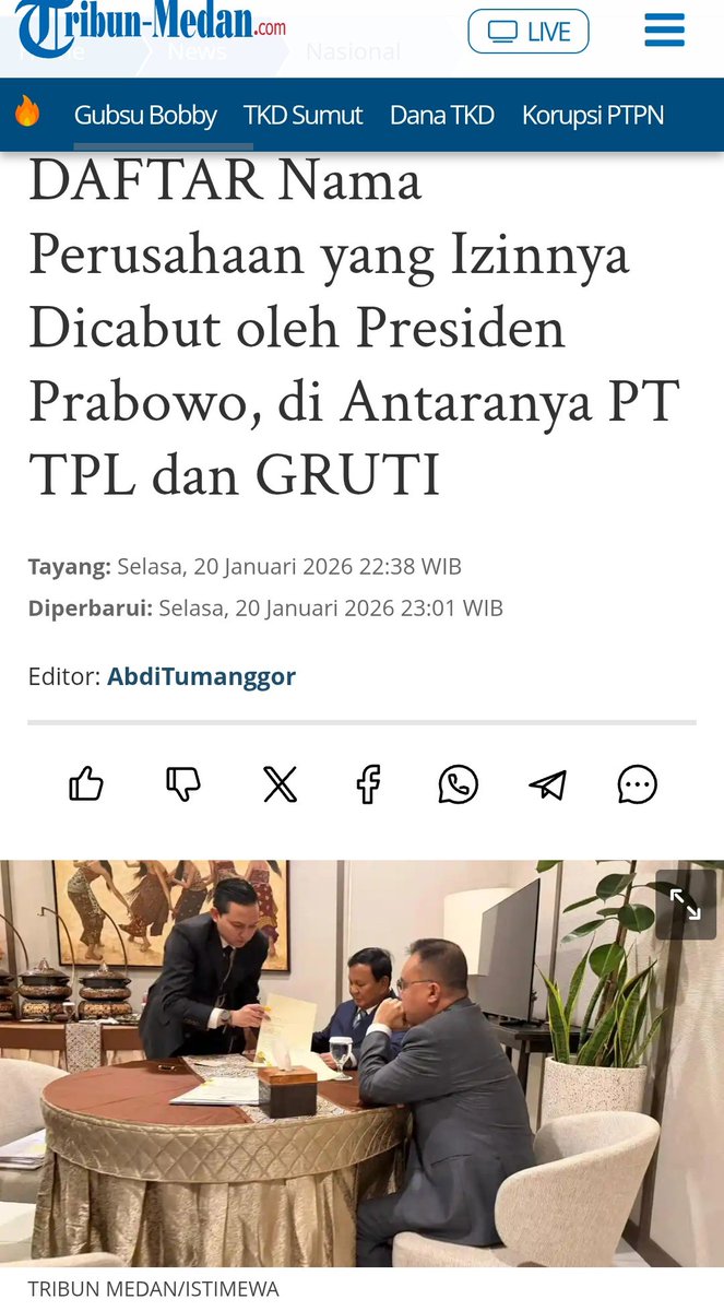 Terima Kasih Bang Dasco Akhirnya Presiden <a href="/prabowo/">Prabowo Subianto</a> Menutup PT. Toba Pulp Lestari Jahanam Sang Penghancur Tanah Batak, Operasi Senyap Yang Telah Abang Lakukan Kini Memberikan Harapan Baru Untuk Perbaikan Tanah Leluhur Kami. Semoga Abang Terus Diberikan Kesehatan Oleh Sang Khalik