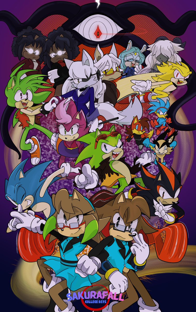 LADIES AND GENTLEMEN, I present to you for the VERY first time in history. The Official Poster of SakuraFall: College Days!!!!! 
I had no idea that this would be happening but HOLY FRICK I LOVE IT ENTIRELY!!! extremely biggest thank you to my lovely daughter @skylinetheporcupine