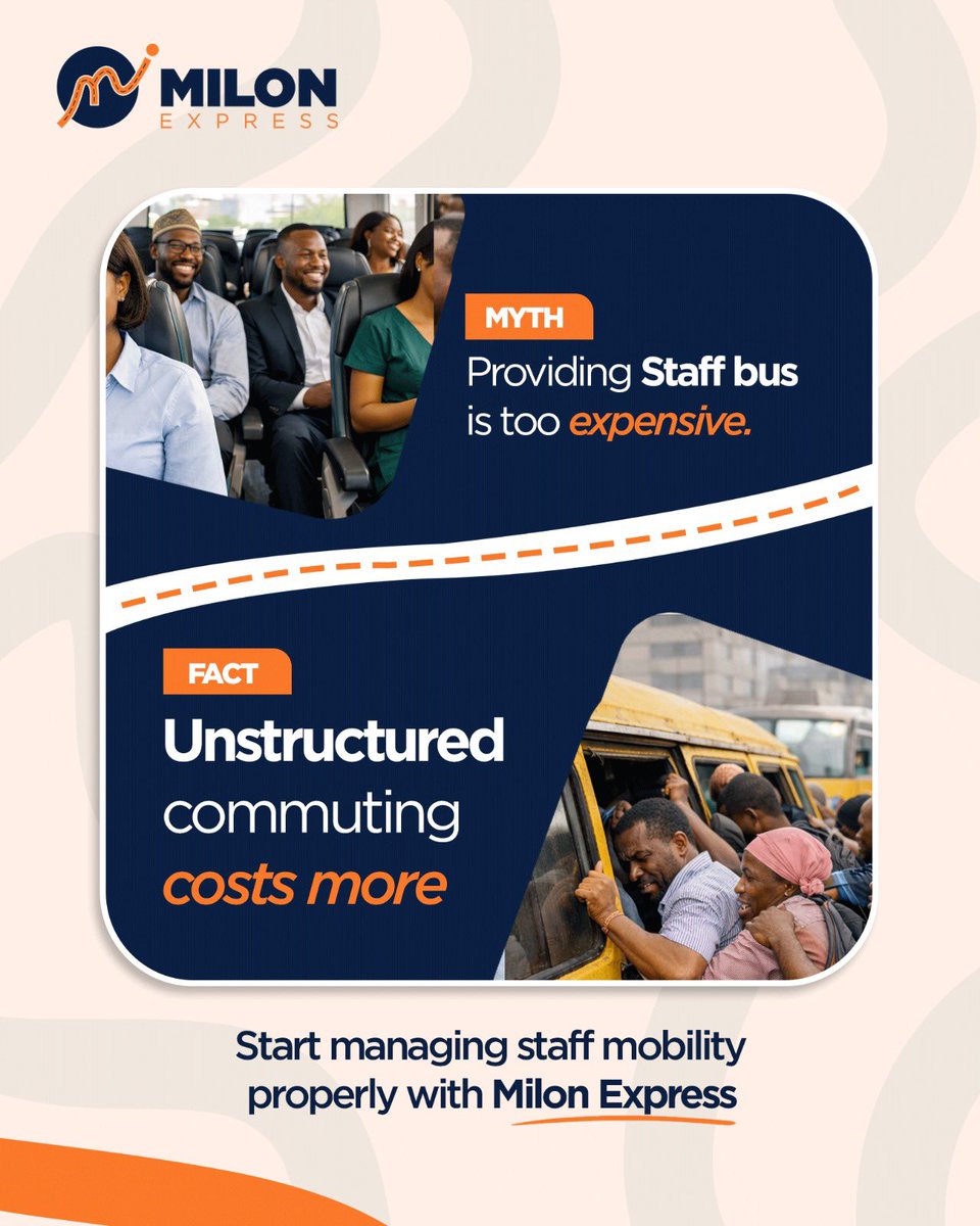 milon_express's tweet image. Many companies think staff buses are expensive, but unstructured commuting quietly costs more in lateness, lost focus, and daily fatigue. 

Let’s help you support your team with structured mobility. Send us a DM today

#milonexpress #safesmartseamless #shuttleservices