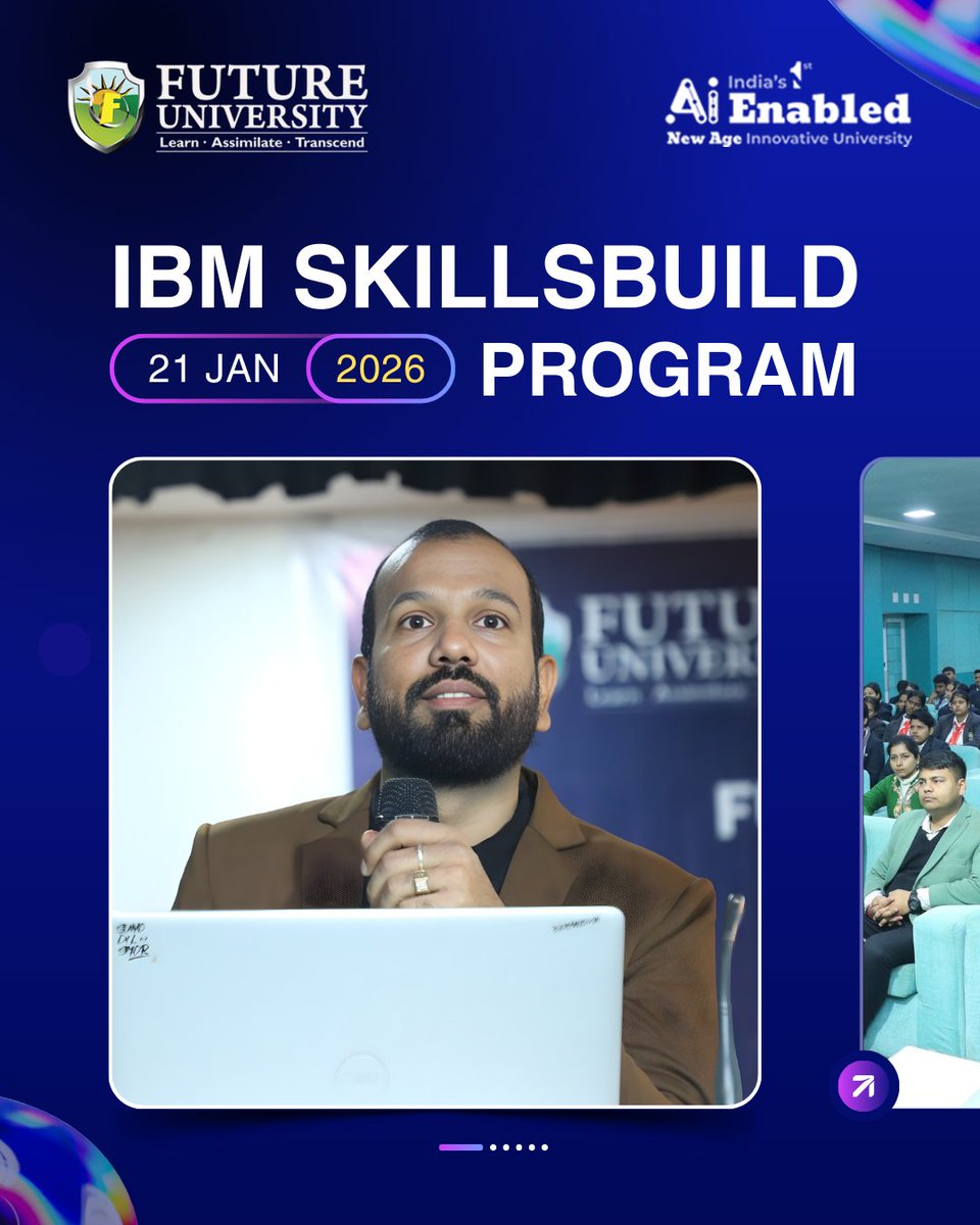 futurebareilly's tweet photo. When global tech meets future-ready education 

IBM SkillBuild at Future University brings real-world IT exposure with expert IBM faculty on campus.

#IBM #SkillBuild #FutureUniversity #Bareilly #UttarPradesh @IBM https://t.co/XqzABfnD60
