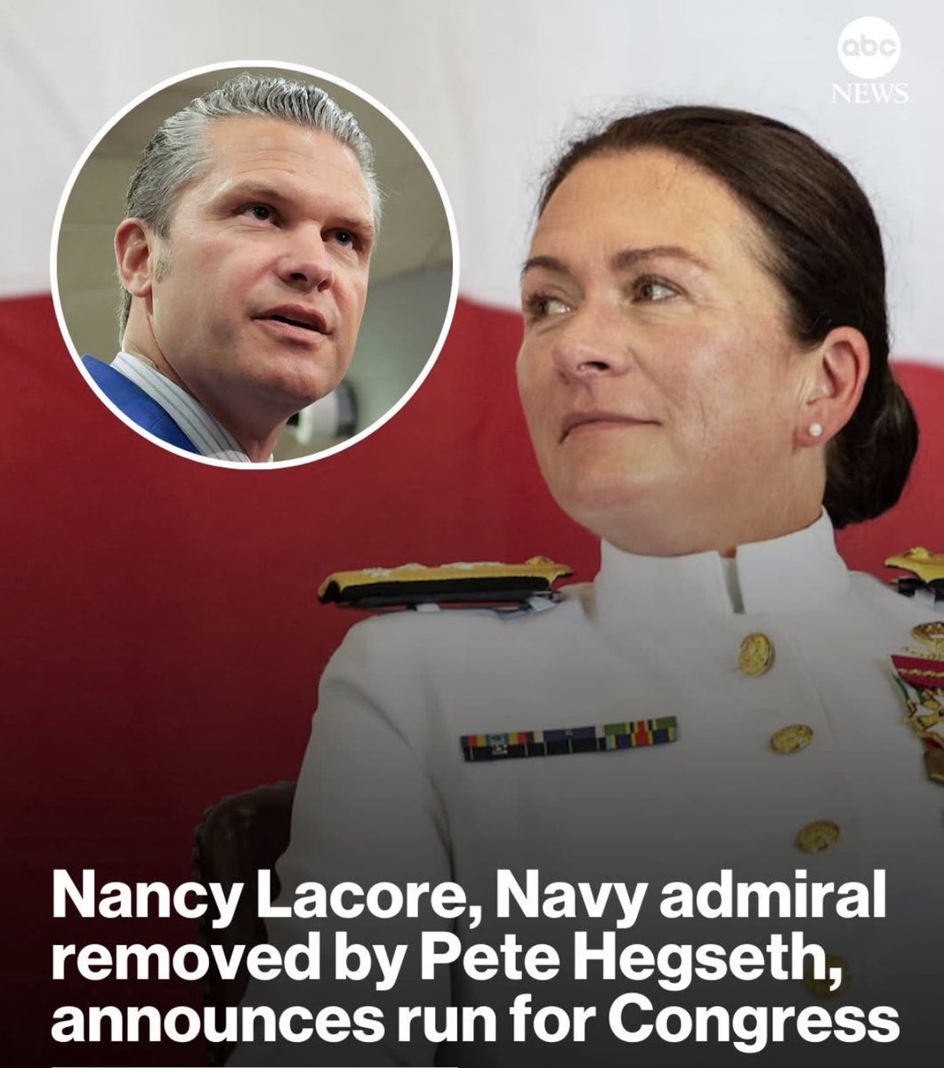 AnnieForTruth's tweet image. Great! Nancy Lacore, Navy Admiral removed by Pete Hegseth, is running for Congress. 🇺🇸🇺🇸🇺🇸

abcnews.go.com/Politics/navy-…