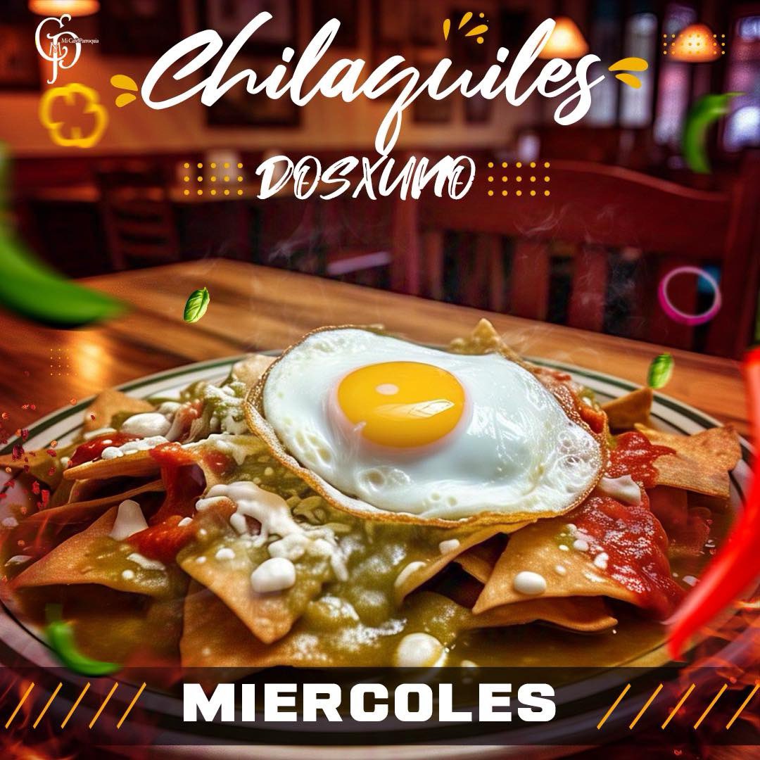 ercuno's tweet image. 🌶️💚 MIÉRCOLES DE CHILAQUILES 💚🌶️
¡Porque en Sabinas los miércoles se disfrutan con sabor!

En Mi Café Parroquia te esperamos con nuestros deliciosos chilaquiles:
🥘 Verdes
🌶️ Rojos
🔥 Chipotle
🫕 Molcajete

➕ Agrégales:
🍳 Huevo
🍗 Pollo
🥩 Arrachera

⏰ Promoción Todo El Día