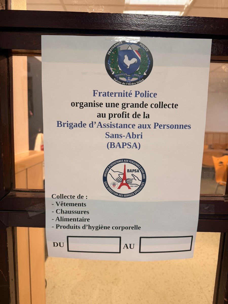 Heureux de vous annoncer que dans le cadre de notre partenariat avec la #BAPSA <a href="/prefpolice/">Préfecture de Police</a> nous démarrons la tournée des commissariats avec notre conteneur de collecte de vêtements pour les #maraudes ! N’hésitez pas à y déposer vos vêtements <a href="/PoliceNationale/">Police nationale</a> <a href="/Interieur_Gouv/">Ministère de l'Intérieur</a>