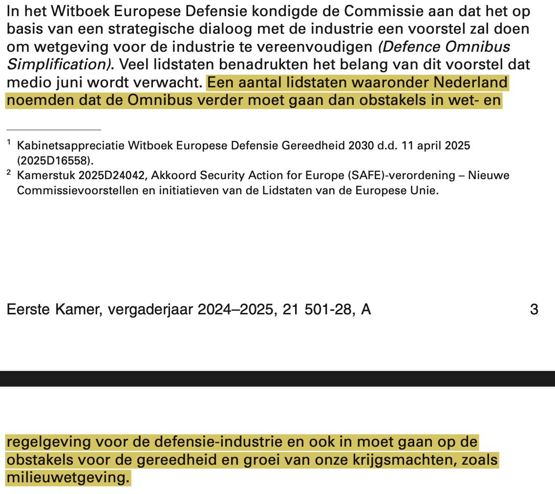 NetVraagtekens's tweet photo. @ElzevH @Rob_Roos Kende je deze al? Over het officieel omzeilen van milieuwetgeving voor '#defensiegereedheid (...), wat defensie-investeringen van de industrie en de overheid, en activiteiten op het gebied van defensiegereedheid omvat'  https://t.co/3VNKAnhO8k

https://t.co/xlbxwgr0Ou https://t.co/l3xqmF9v88