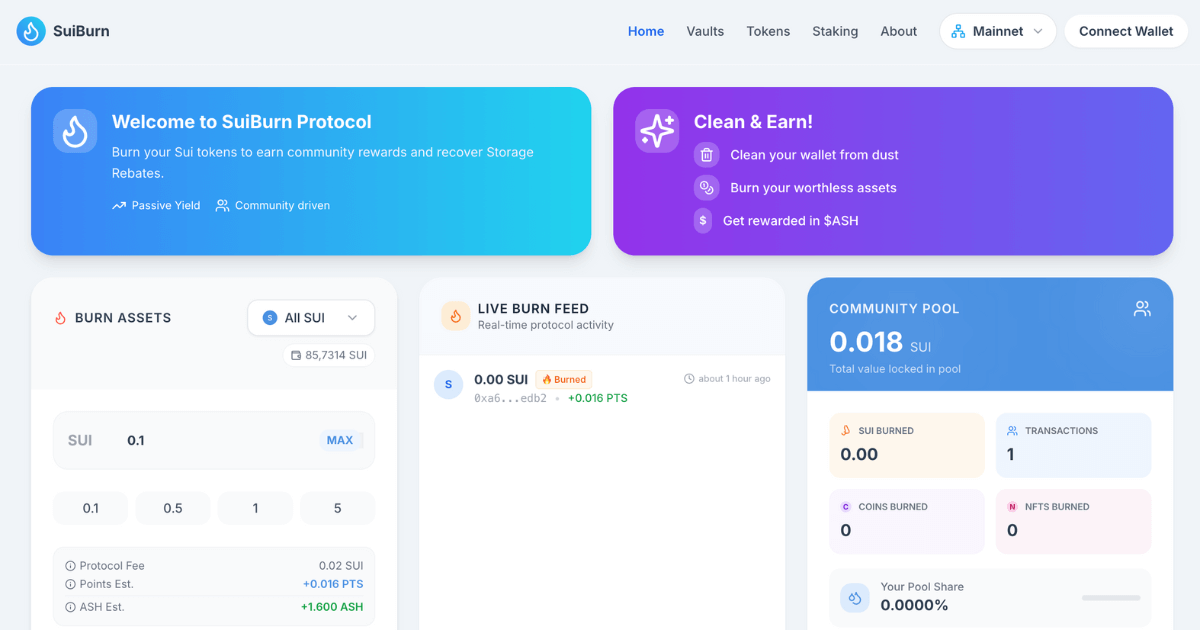 suiburn_com's tweet photo. SuiBurn Protocol is officially LIVE on Mainnet! 📷

Is your wallet cluttered with dust and worthless assets? 

Burn: Clear out the junk.
Recover: Get your Storage Rebates back.
Earn: Get rewarded.

https://t.co/Flv5OnzkaS

Let’s burn! 🔥 #Sui #Mainnet @SuiNetwork https://t.co/BhmzqCFxw7