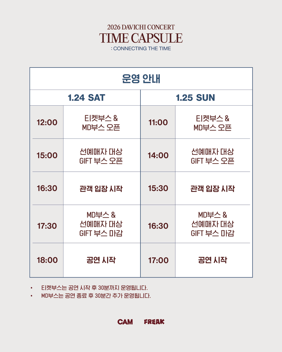 officialDAVICHI's tweet photo. .·☽ 2026 다비치 콘서트 <TIME CAPSULE : 시간을 잇다> NOTICE

01.24 (토) 6PM / 01.25 (일) 5PM
📍올림픽공원 KSPO DOME

티켓부스 &amp; MD부스 오픈
01.24 (토) 12PM
01.25 (일) 11AM

선예매자 대상 GIFT 부스 오픈
01.24 (토) 3PM
01.25 (일) 2PM

#다비치 #DAVICHI
#타임캡슐 #TIMECAPSULE https://t.co/WPrGo1gAep