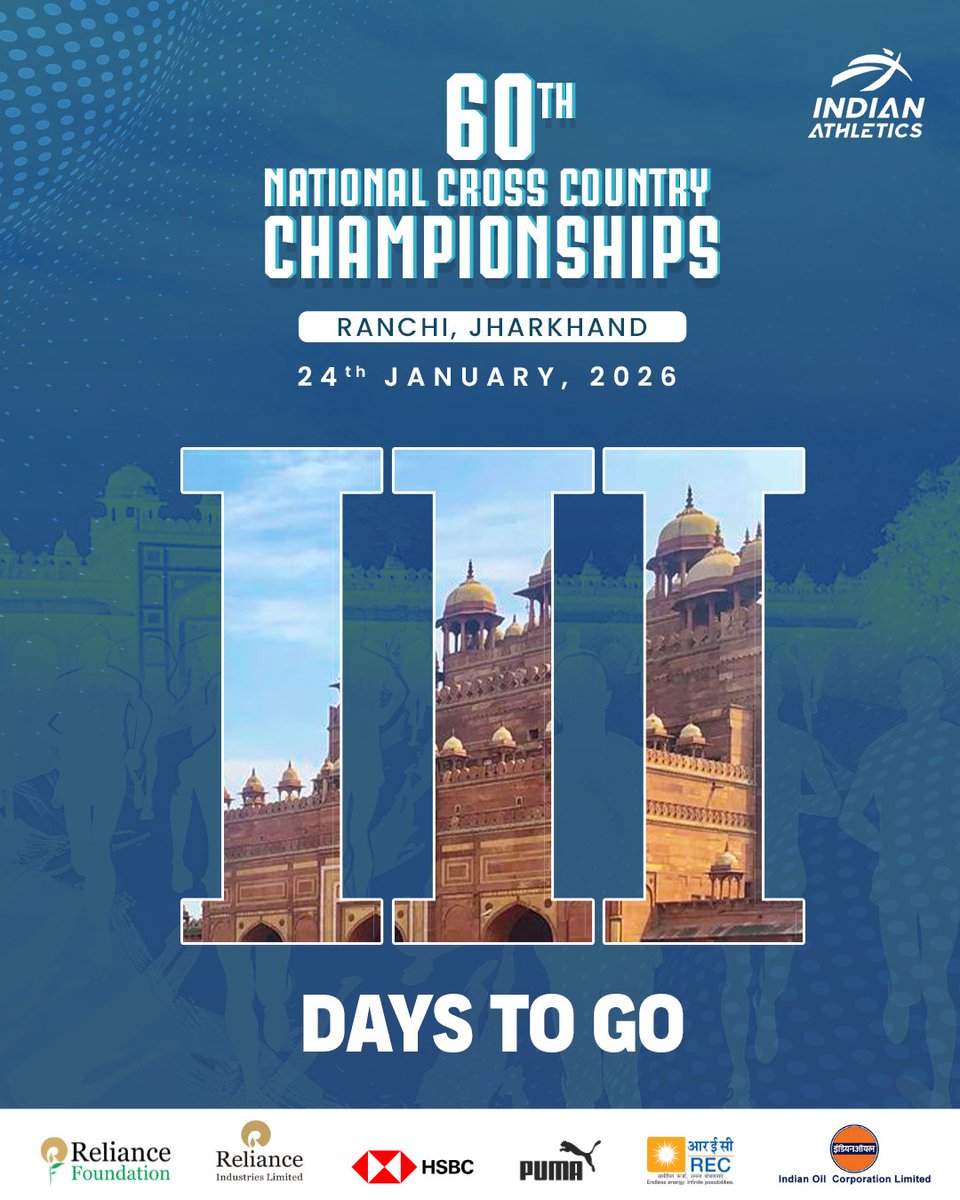 afiindia's tweet image. Inching closer! 👊

Ranchi is all set for the 60th National Cross Country Championships 2026! 

#NationalCrossCountry2026 #CrossCountry #AFI #IndianAthletics