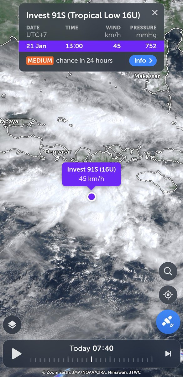 infomitigasi's tweet image. WARNING.... !!!
MOHON DI SHARE...
Pada hari ini Rabu 21/01/2026 terbentuk Invest Siklon Tropis  91S (16U) di Selatan NTB, Invest Siklon Tropis ini berpeluang menjadi sebuah Siklon Tropis dan pergerakanya dominan ke arah barat dan barat daya.
Dengan keberadaan Invest Siklon 91S…