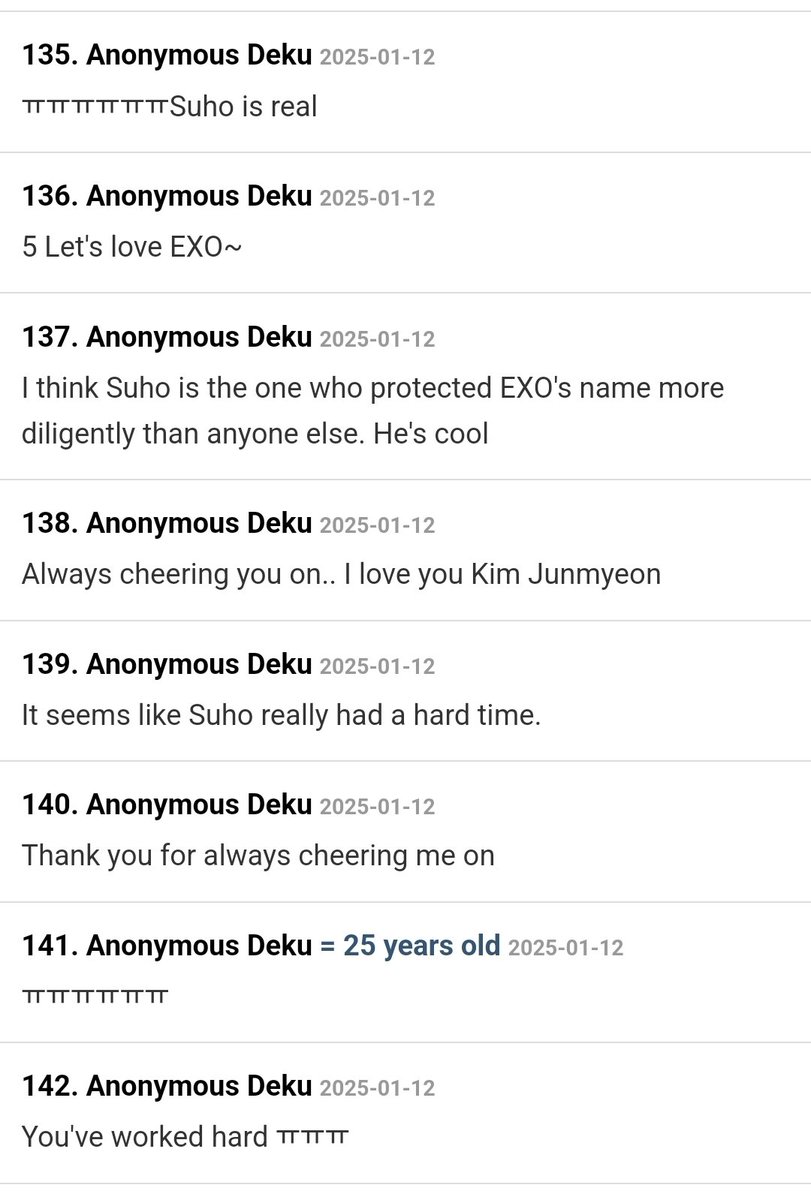 junmyeonxsuho's tweet image. Knetz praising SUHO for protecting EXO:

"Bc of SUHO, I don't regret liking EXO"
"SUHO really deserves his nickname"
"Even when I'm having a hard time, it's bc of SUHO that I can't let go of EXO."
"SUHO is the 1 who protected EXO's name more diligently than any1 else. He's cool."