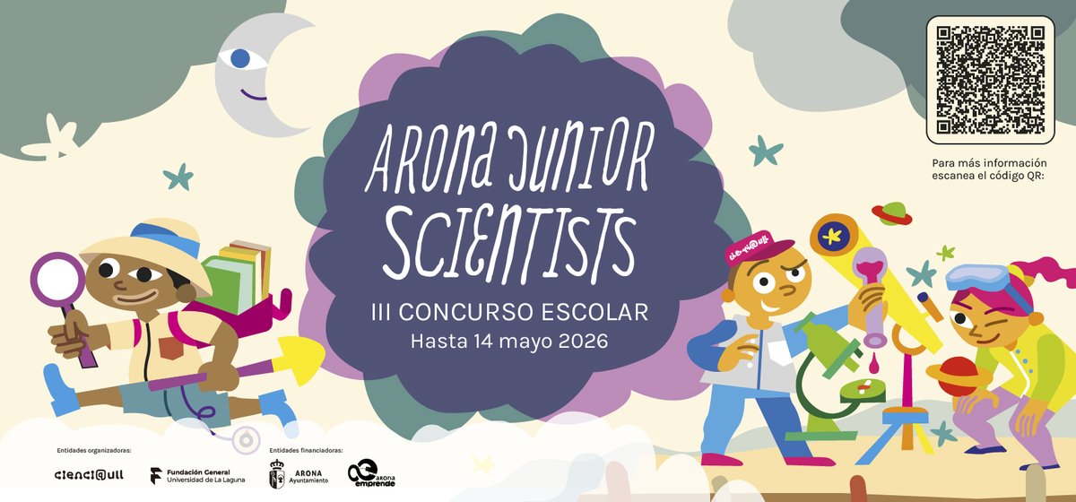 📢Abrimos inscripciones para el III Concurso Escolar de Proyectos Científicos “Arona Junior Scientists”🔬🧑‍🔬hasta el 14 de mayo de 2026📚

Dirigido al alumnado de 5º y 6º de Primaria y 1º y 2º de la ESO.

👩🏻‍🎓Inscripción📋➡️ forms.gle/WbJG3ent1KKe7d…