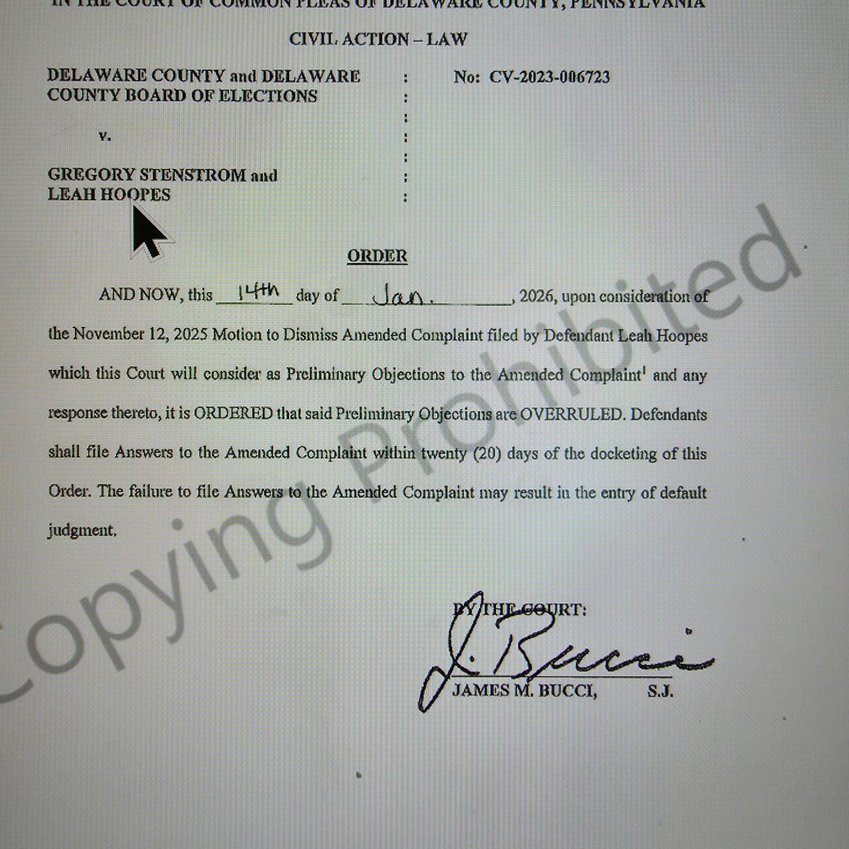 🚨Judge BUCCI'S LATEST BS: Denied my motion to dismiss, overruled objections, ordered answer in 20 days with ZERO reasoning! Violating my 14th Amendment due process: No explanation prejudices my defense &amp; appeal. Court won't force plaintiffs to answer my rule to show cause on: