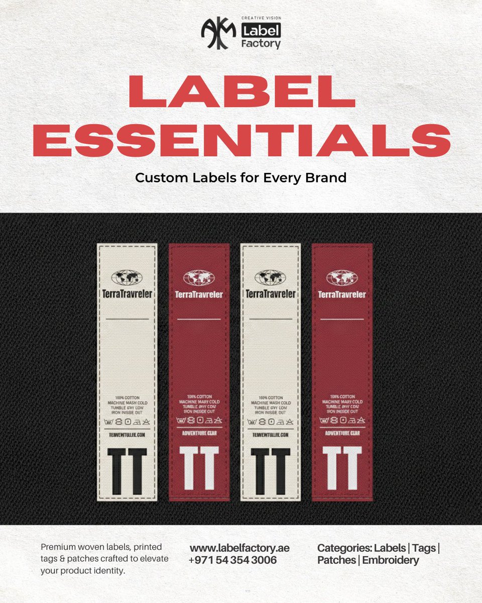 creativ43583649's tweet image. Label essentials that define your brand identity.
From woven labels to tags, patches, and embroidery — we craft every detail to elevate your products.
Because great brands start with great labels.

📞 +971 54 354 3006
🌐 labelfactory.ae

#labelfactory #customlabels
