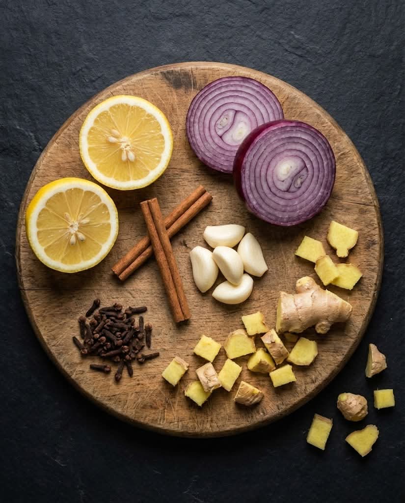 Herbalisque's tweet photo. Boil Cinnamon, Cloves, Garlic, Ginger, Lemon & Onion — Sip the Warm Power! 🍵🔥 Why let these kitchen staples sit idle when they can work together?

🌿 Supports natural immunity
🌿 Aids digestion & circulation
🌿 Helps the body feel balanced
🌿 Comforts the system during seasonal stress

✅ Boil for 15 minutes, strain, sip warm—preferably on an empty stomach. Simple ingredients. Big synergy. Nature doing what it’s always done.