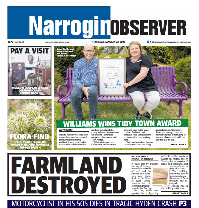 The front page of tomorrow's Narrogin Observer 🗞️