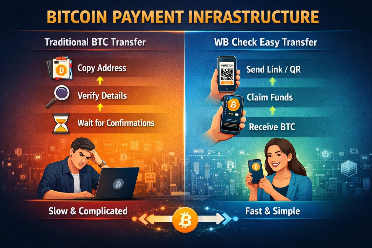 CryptoZ22859's tweet image. BITCOIN PAYMENT INFRASTRUCTURE

The Problem:
Bitcoin is fast. Manual sending is slow.
Human error and wallet checks create bottlenecks.

The Solution (WB Checks):
• Create check (Set amount/security).
• Send via Email, Link, or QR.
• Recipient claims to their wallet.

Result:…