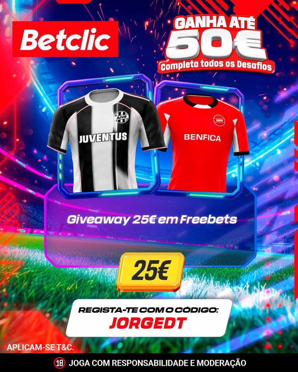 GIVEAWAY FREEBETS. 🚨
Jogo decisivo para o Benfica e vamos dar 25€ a 1 de vocês que acerte o resultado exato do jogo! Para participar:

-Seguir a <a href="/BetclicPortugal/">Betclic Portugal 🔞</a> 
-Dar rt e like
-Comentar username Betclic + resultado exato

1 comentário por pessoa até às 19:59! Boa sorte 💪🏼