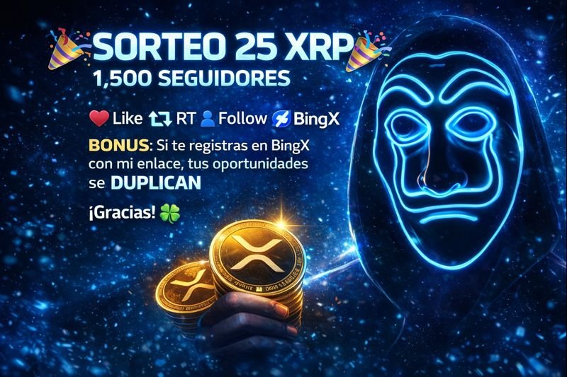 🎉 SORTEO 25 XRP – 1.500 SEGUIDORES 🎉

Para participar 👇

❤️ Like al post
🔁 RT
👤 Sígueme
🏦 Tener cuenta en BingX

🚀 BONUS
Si te registras en BingX desde mi enlace, tienes DOBLE de posibilidades de ganar 🔥

bingx.com/partner/Kairos

🏆 Ganador el 1 de febrero 🏆

Suerte 🍀