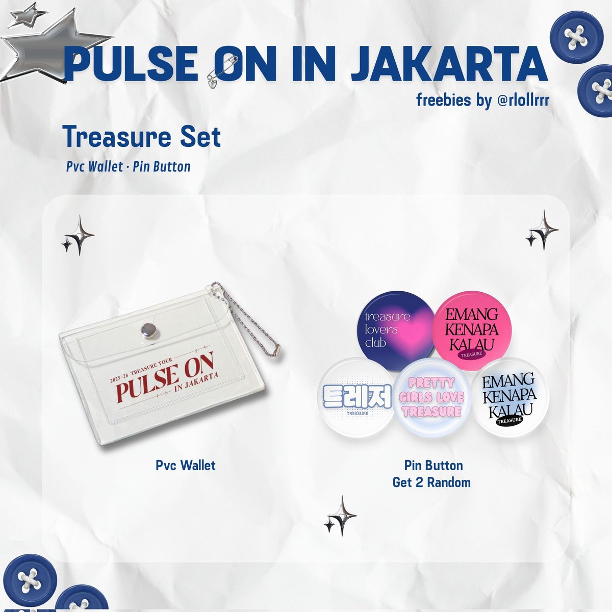 rlollrrr's tweet image. ꕤ Pulse On in Jakarta ꕤ
Freebies by @rlollrrr

📆 26 April 2026
📍Indonesia Arena, GBK

★ like &amp;amp; rt are very appreciated!
★ limited qty
★ trade by dm

See you soon!✨️
#TREASURE #트레저
#PULSEONinJakarta2026
#PULSE_ON_IN_JAKARTA