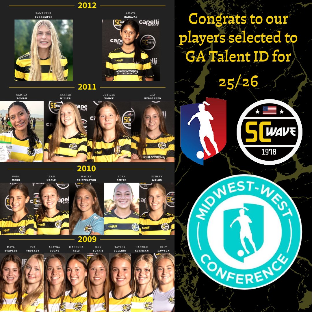 sikingerpa08's tweet photo. Congrats to all our players that were selected by the conference to represent SC Wave at the Girls Academy Midwest West Conference-Talent ID. 
#SCWave https://t.co/d2FcXsWGYf