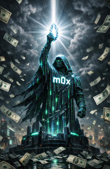 A futuristic monument representing 'm0x' as a digital rebel made of glowing blue and green code, holding a radiant 'Beacon' crystal that emits a powerful, focused light beam, piercing through a dark, turbulent storm of falling fiat currency .
<a href="/linera_io/">Linera ⛓️</a>