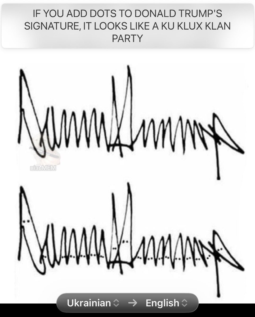 petite_michelle's tweet photo. Ukrainians mocking Trump

IF YOU ADD DOTS TO DONALD TRUMP'S SIGNATURE, IT LOOKS LIKE A KU KLUX KLAN PARTY https://t.co/ekO9IwYryH