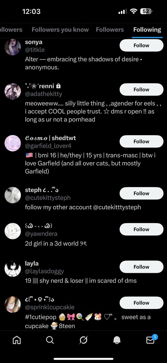 xcosmicmythx's tweet image. i don’t like doing callout posts but i do dig when someone new follows me and it shows in my notifs. 

@/D4RK_OBS3SSION not only allows minors (those who are DIRECTLY posting for M@Ps) to follow, BUT is also following a 15yr old. THIS IS GROSS. STOP BEING FUCKING GROSS.