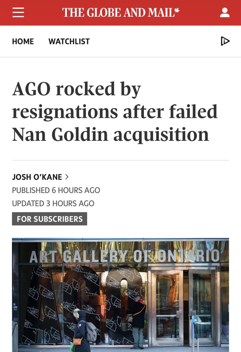 SMohyeddin's tweet image. .@agotoronto continues to embarrass itself. This time, its curatorial team voted 11 to 9 to not acquire work by JEWISH artist Nan Goldin because she’s antisemitic. Nan Goldin is critical of Israel. Free our public institutions from this Zionist bilge. 

theglobeandmail.com/culture/art-an…
