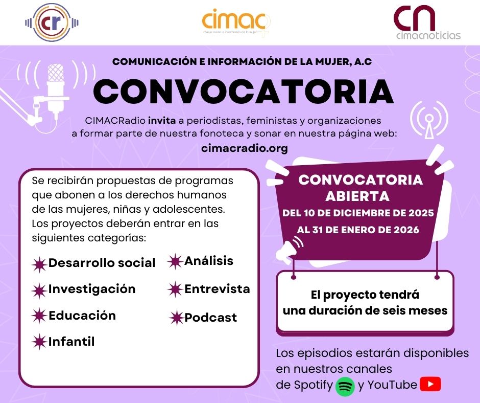 ¿Quieres que tu programa de radio llegue a más personas?
 La Convocatoria de #CIMACRadio está abierta y queremos conocer tu proyecto.
➡️ Consulta: tinyurl.com/2vxravzu
📆 Fecha límite: 31 de enero de 2026
🎧 ¡Participa y sé parte del proyecto!
 #radiofeminista  #convocatoria