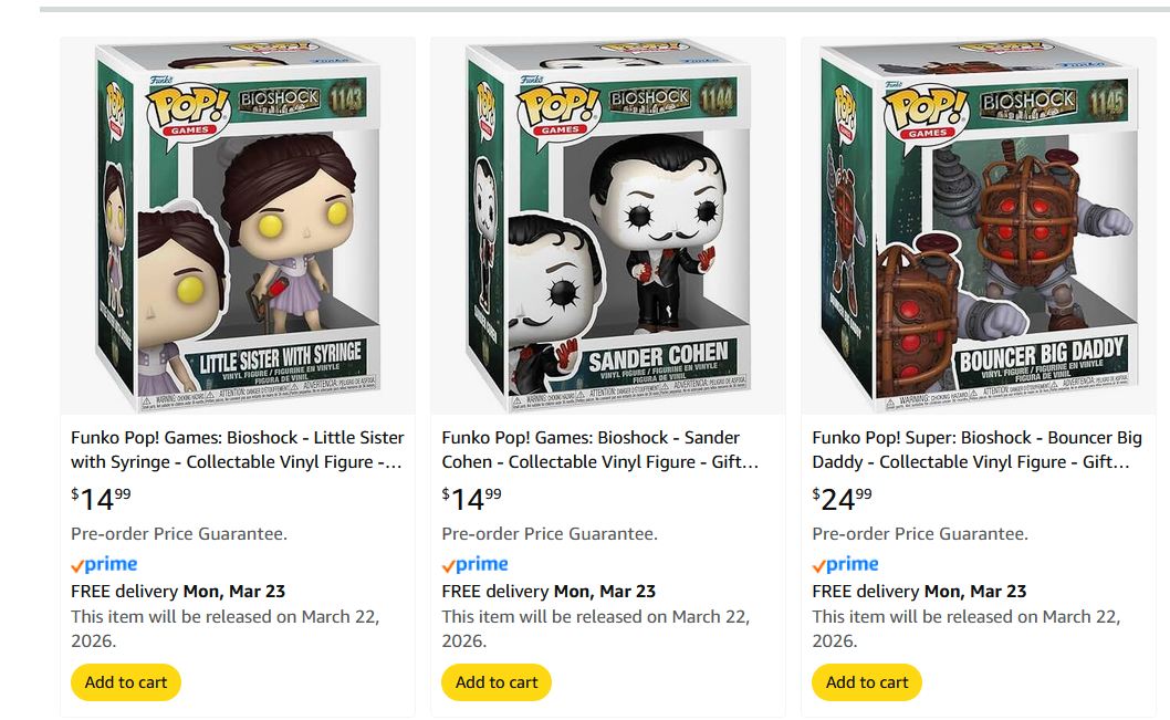 videogamedeals's tweet image. Pre-Order: Funko Pop! Games: Bioshock Figures $14.99-$24.99 Each via Amazon (Prime Eligible). ow.ly/1Fli50Y0MCU