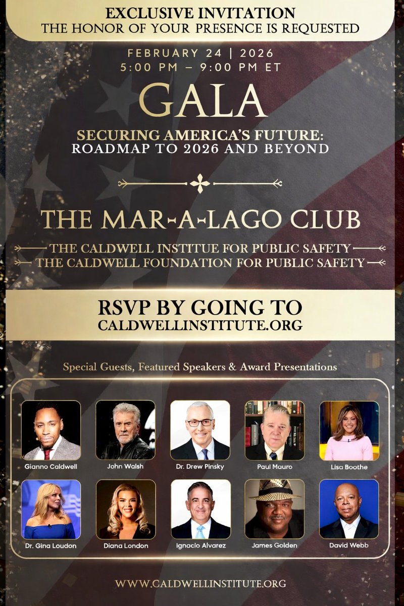 Join us at Mar-a-Lago on February 24, 2026, for an unforgettable evening at the Second Annual Securing America’s Future Gala.
Reserve your seat: caldwellinstitute.org/gala-2
<a href="/GiannoCaldwell/">Gianno Caldwell</a>