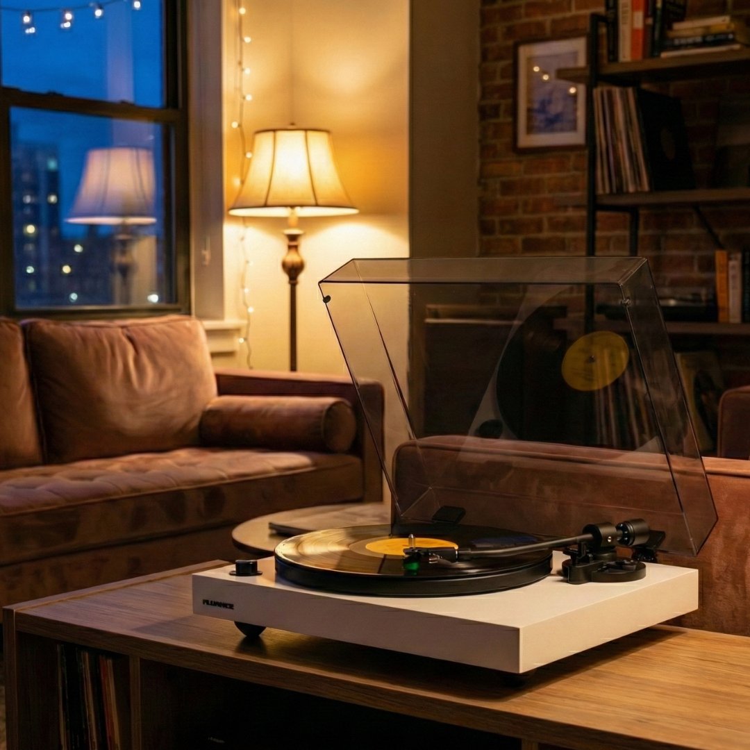 Fluance's tweet image. Unlock detail by controlling vibration! RT81+ reduces resonance with isolation feet, dampened platter, and acrylic mat for a deeper, cleaner soundstage. What's your go-to test spin? 🎶 #MyFluance #VinylLifestyle #SoundAndStyle #HiFiAtHome #RESPECTTHERECORD