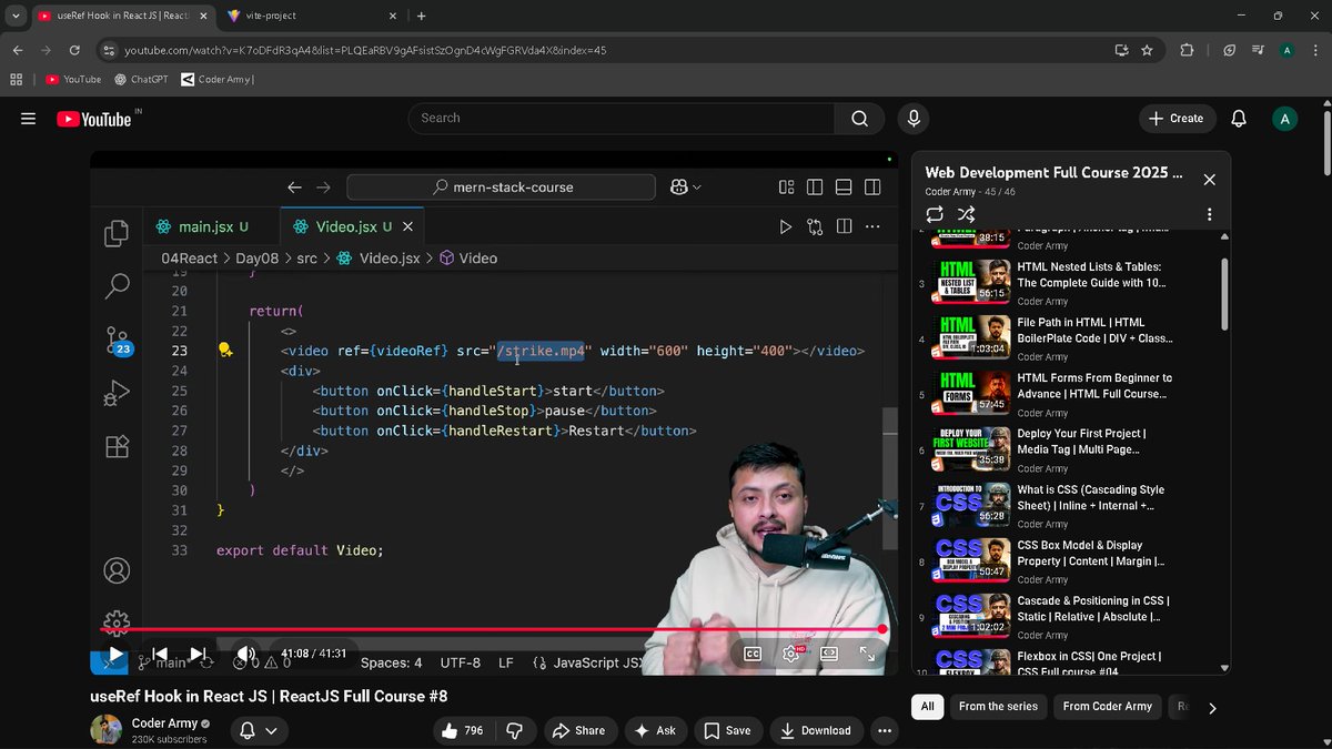 aayush_raj007's tweet image. Day-4️⃣5️⃣"Defence Course" Lecture Completed✅.
Learned about useRef hook in React .
Credit goes to @rohit_negi9 bhaiya for the content.

#WebDev #CoderArmy #ReactJs