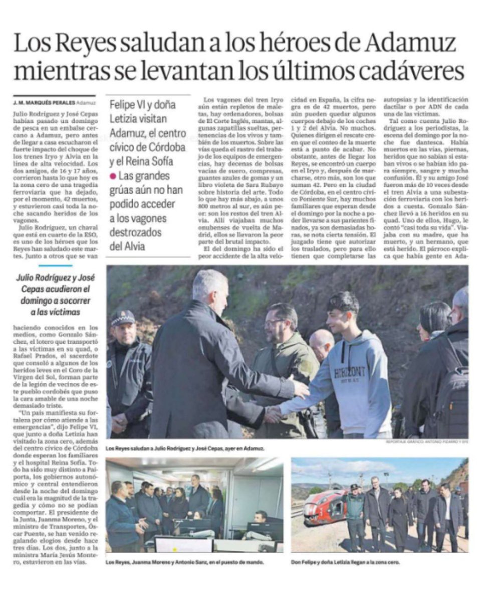 🇪🇸⚫️ Los Reyes, con los héroes de Adamuz. 

En estos momentos tan difíciles emocionan las historias de solidaridad y valentía de tantos vecinos y voluntarios en la zona cero de la catástrofe.