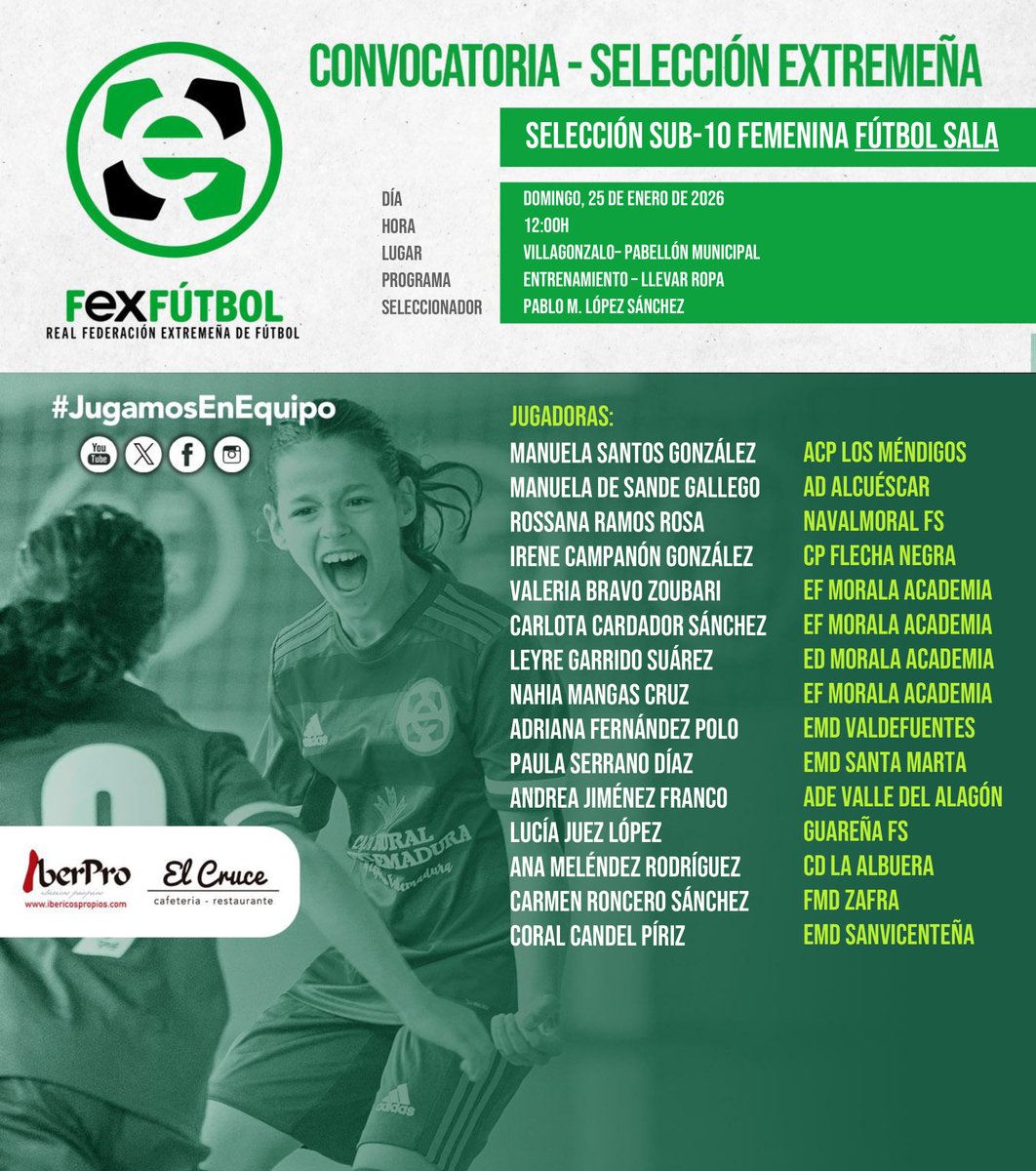 FedExFutbol's tweet photo. 💚🤍🖤 | #SelecciónExtremeña |

📌Nuevas convocatorias para las Selecciones EXTREMEÑAS Masculinas y Femeninas de #FútbolSala el próximo fin de semana en 📍Mirandilla y 📍Villagonzalo.

#SomosFEXFUTBOL
#VamosExtremeña https://t.co/ZpRRICMaiE