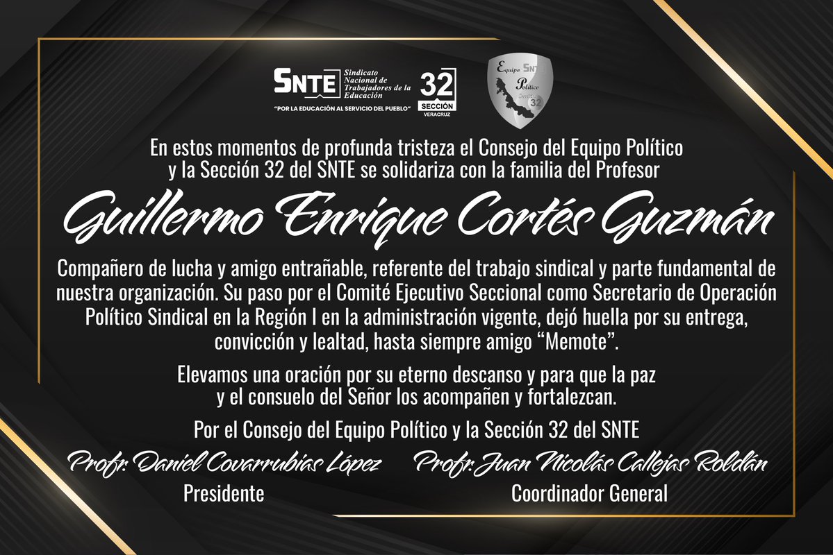 Hoy despedimos a un compañero cuya vida sindical fue ejemplo de compromiso, lealtad y entrega a nuestra organización.

¡Hasta siempre amigo Memote!

#SNTE32 #EquipoPolítico