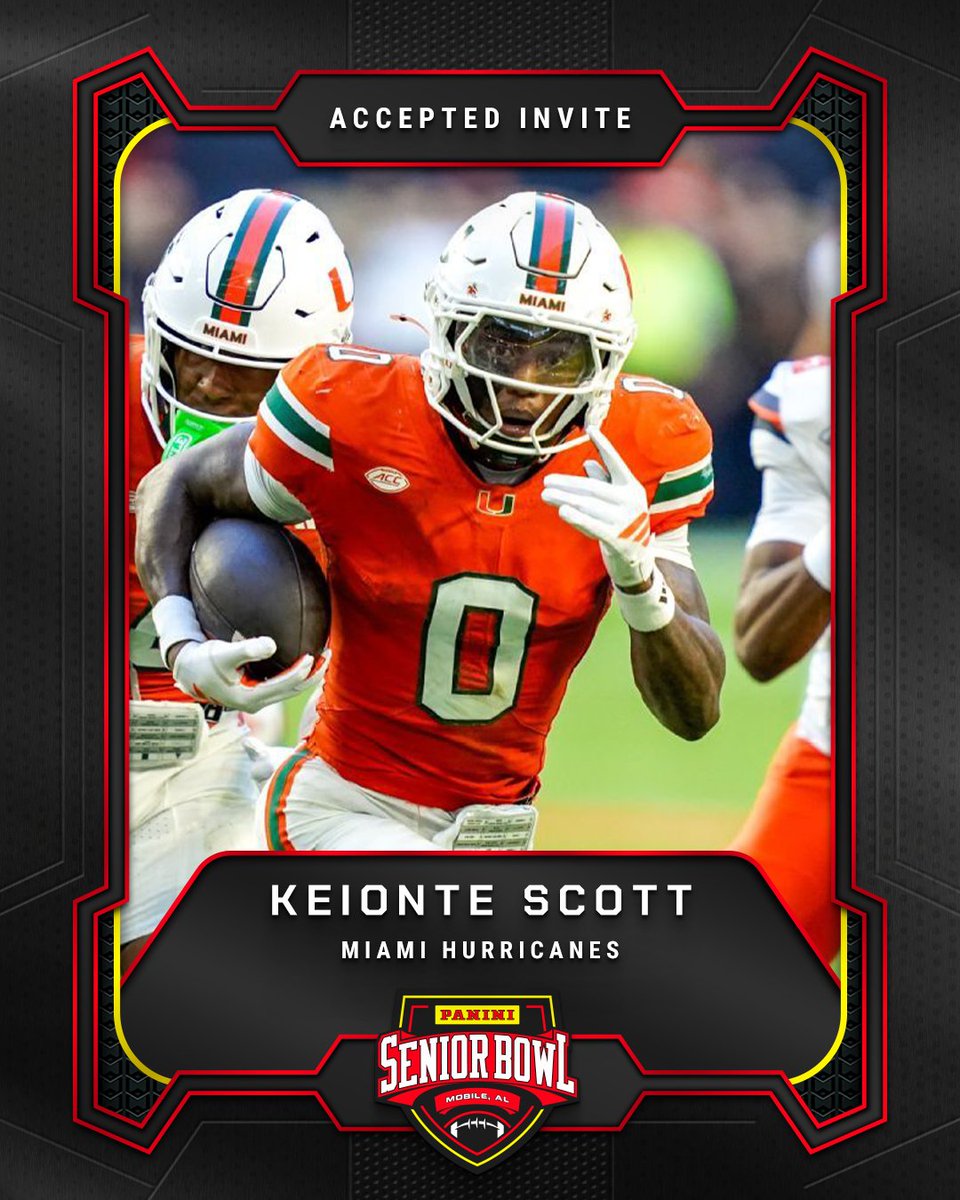 seniorbowl's tweet image. Officially Accepted!

DB Keionte Scott (@KeionteS) from @CanesFootball is headed to the 2026 Panini Senior Bowl 🔥

#TheDraftStartsInMobile #WherePlayersPlay