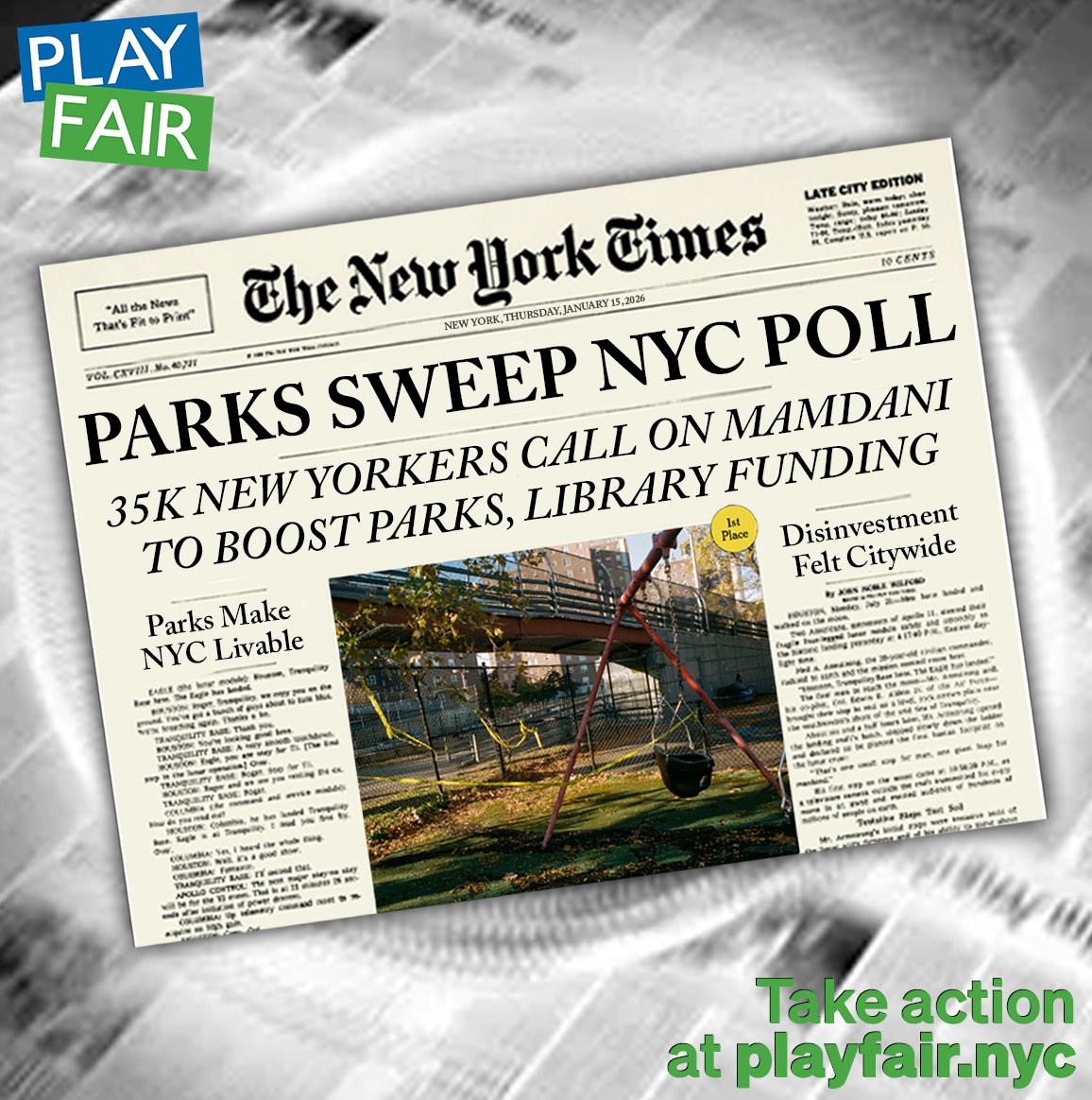 RiversideParkNY's tweet photo. The @NYTimes polled New Yorkers on what issues @NYCMayor should prioritize and increasing @NYCParks funding swept first place with 35k+ votes! These findings underscore how essential vibrant parks are to a livable, affordable city.

📷See the results: https://t.co/MBFVkum5gD https://t.co/MUZWmKrYye