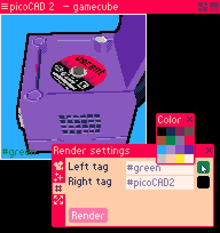 I know I promised to fix bugs on picoCAD2, but I had to add some features anyway.
- marquee select/move/copy/paste
- FOV options 
- mesh edit locking
- text colors