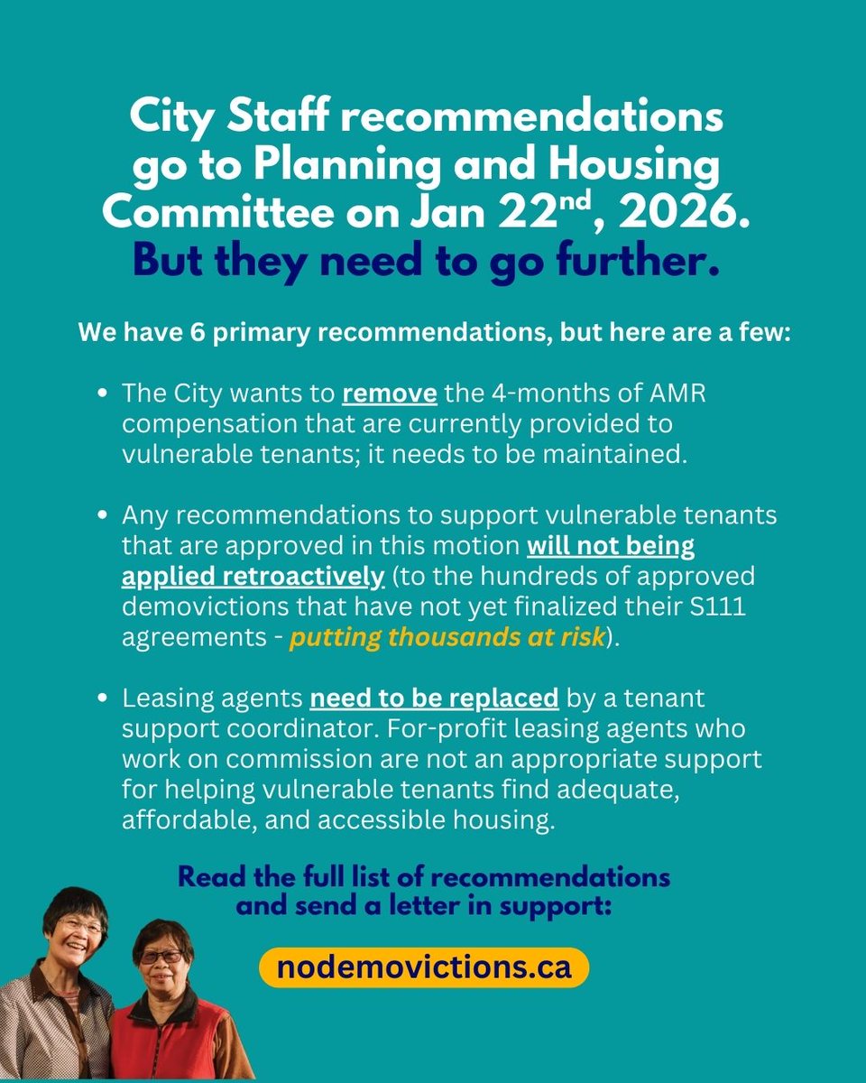🚨 We need your help!🚨 Send a letter supporting vulnerable tenants impacted by demovictions by Jan 22nd at 7AM: 🔗 loom.ly/JUO5oaQ 🔗

We need support ON TOP of existing compensation, not to remove one for the other.

#Demovictions #Toronto #OnPoli #HousingCrisis