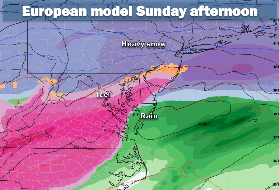 capitalweather's tweet image. ❄️ Odds rising for one of D.C.’s biggest winter storms in years this weekend

Confidence is growing that we could see one of our biggest winter storms in years between late Saturday and early Monday. Heavy snow and possibly ice are likely, along with bitter, long-lasting cold…